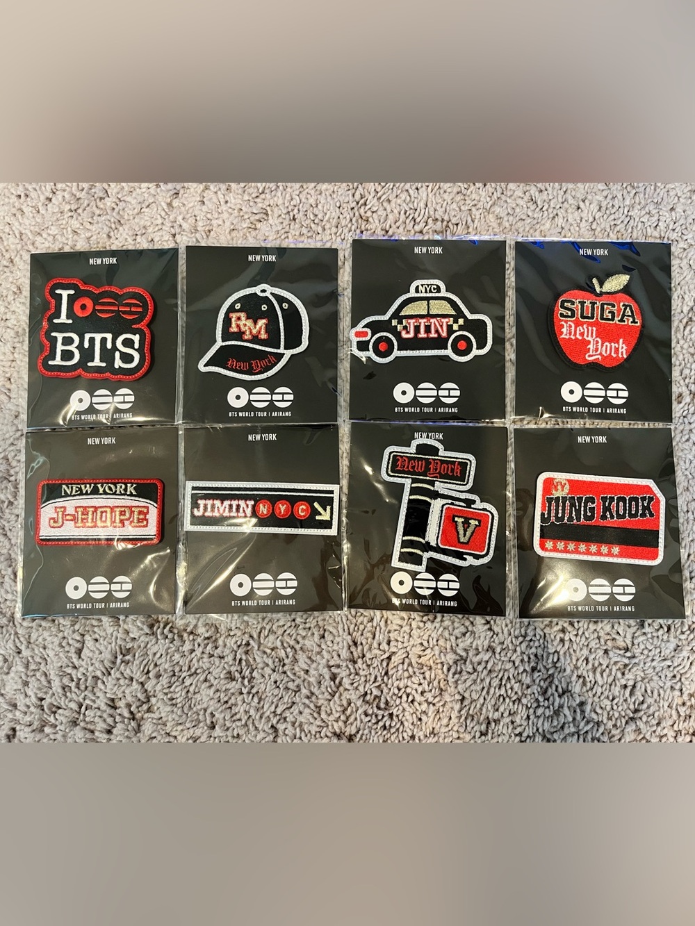 BTS NYC Pop-Up Exclusive Arirang Embroidery Pin Badge Complete Set (8 Pins)